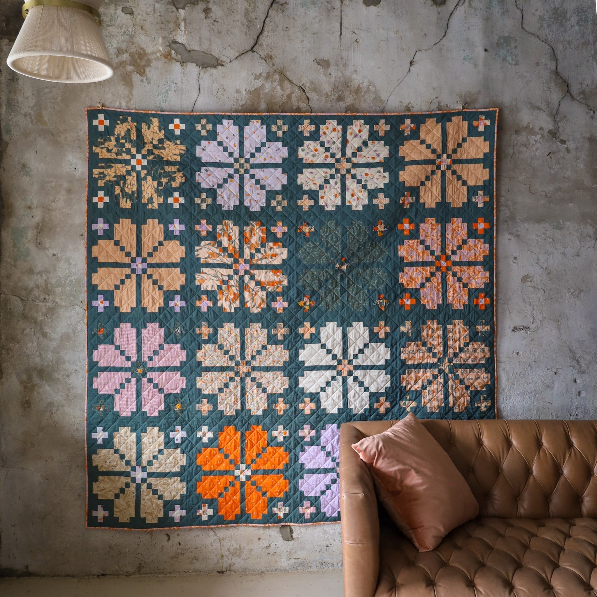 Knitted Blooms quilt - the Tangerine version