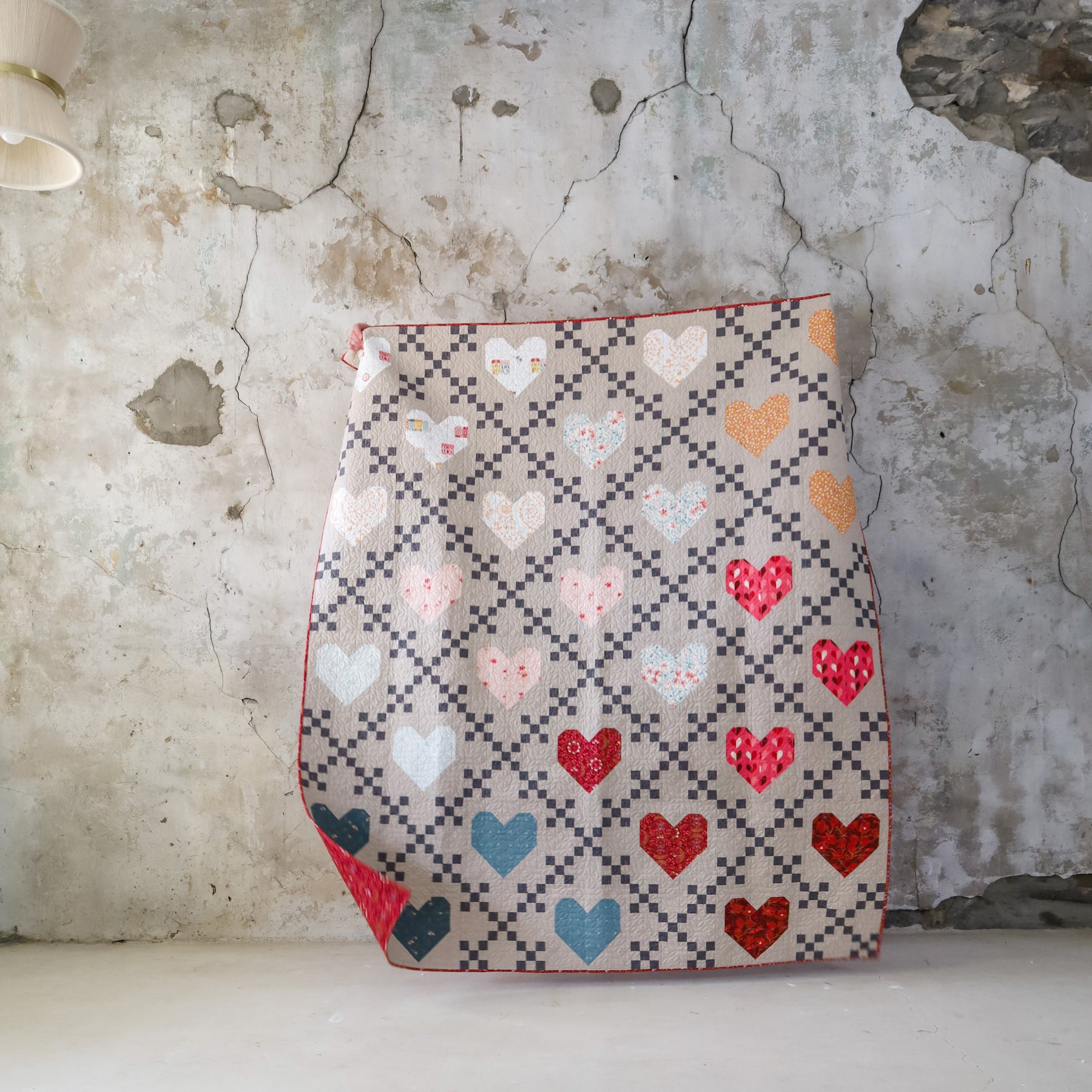 Heirloom Hearts Quilt using the Softer Side collection Lo & Behold Stitchery