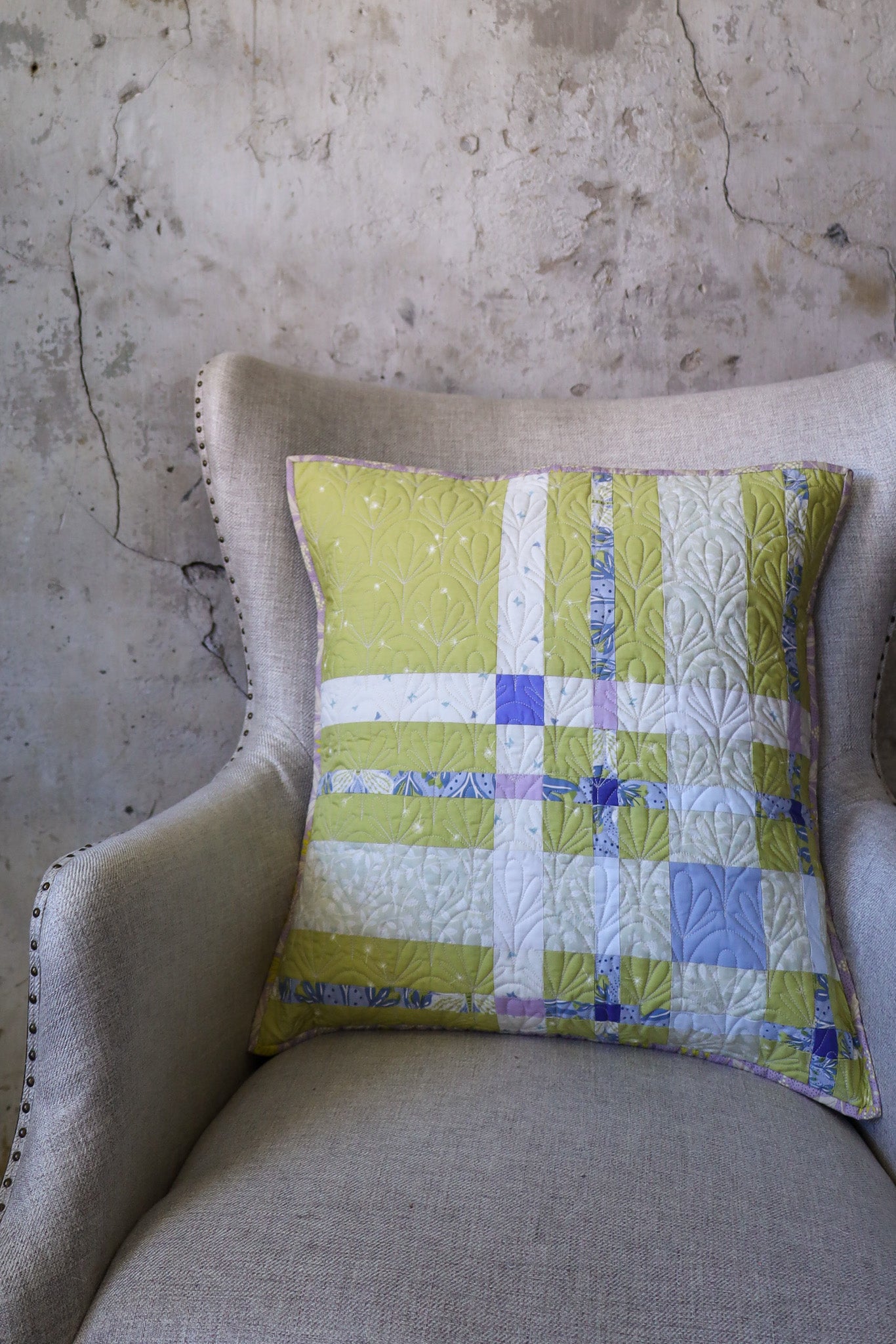 Fresh Linen Upscale Plaid Pillow: Handmade Quilt