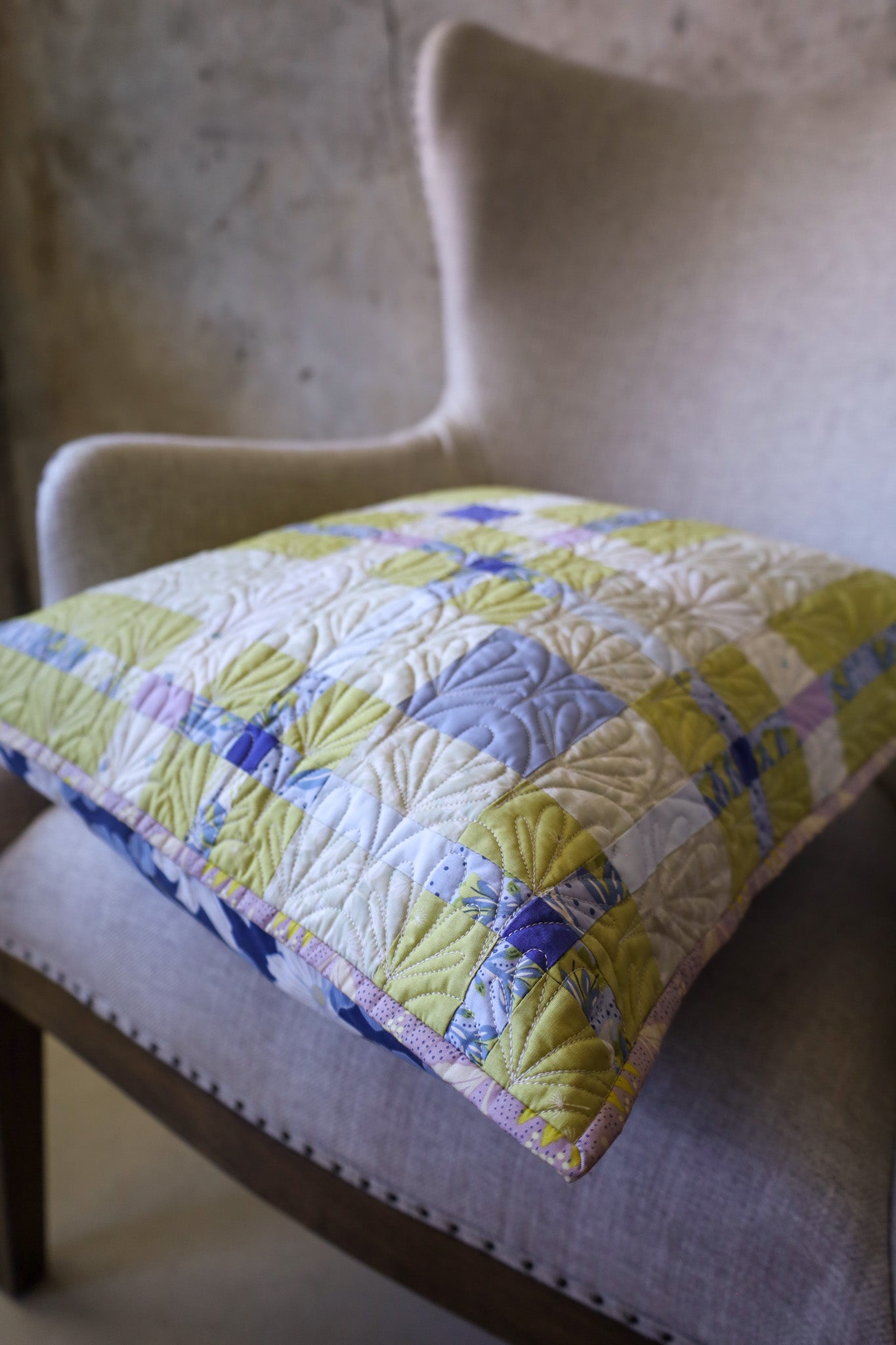 Fresh Linen Upscale Plaid Pillow: Handmade Quilt