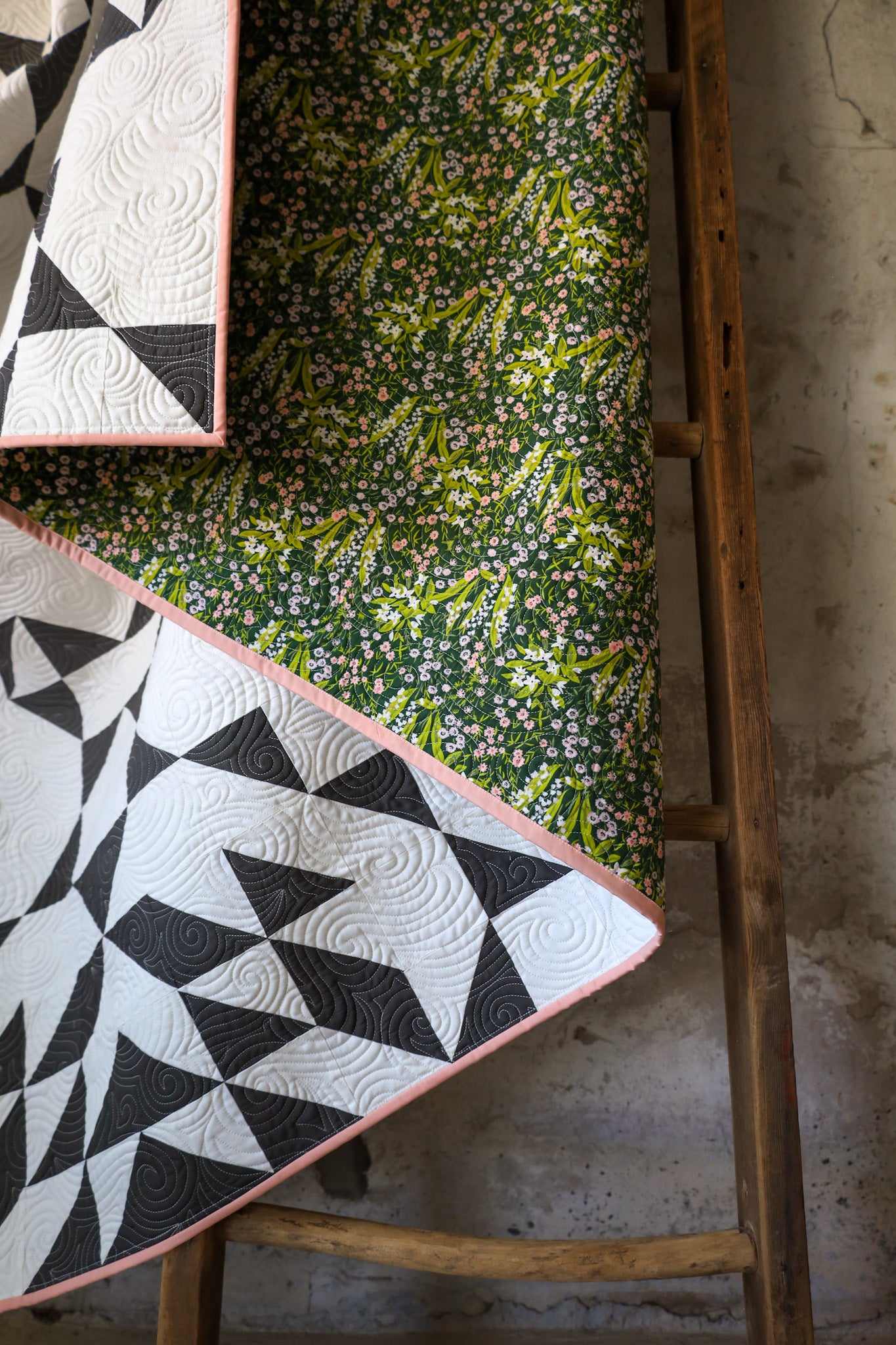 Lava Rock & Snow Vintage Lace: Handmade Quilt