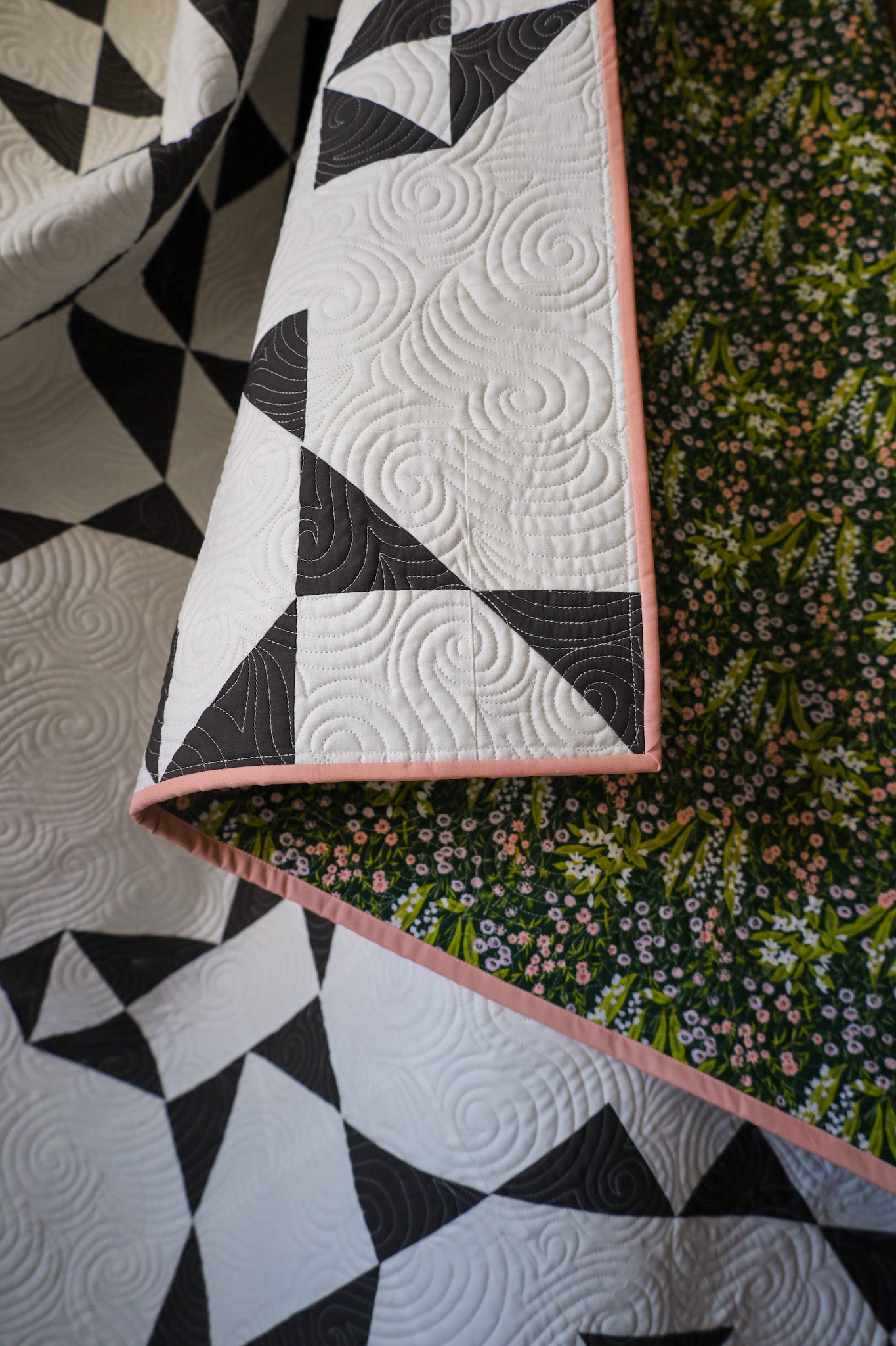 Lava Rock & Snow Vintage Lace: Handmade Quilt