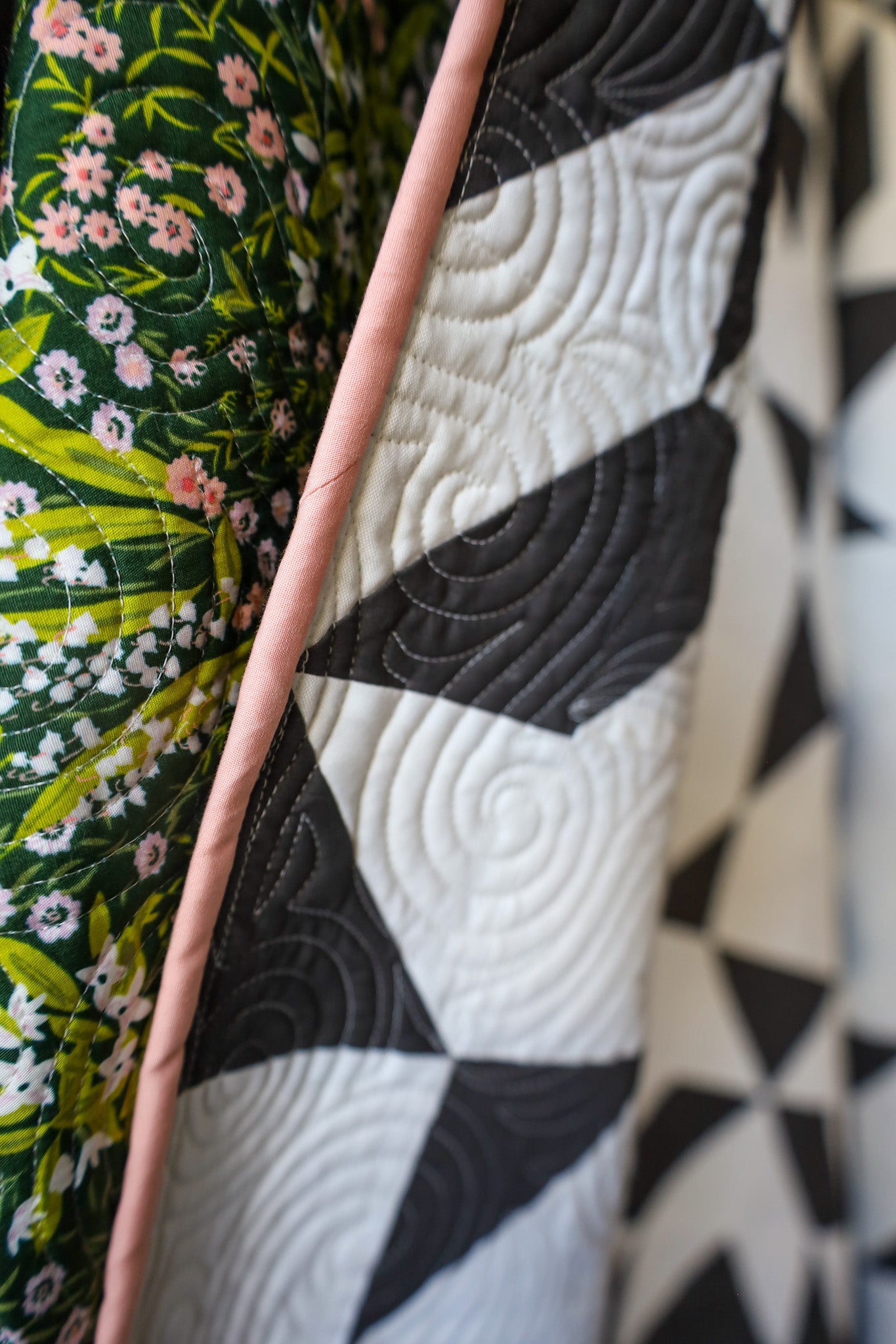 Lava Rock & Snow Vintage Lace: Handmade Quilt