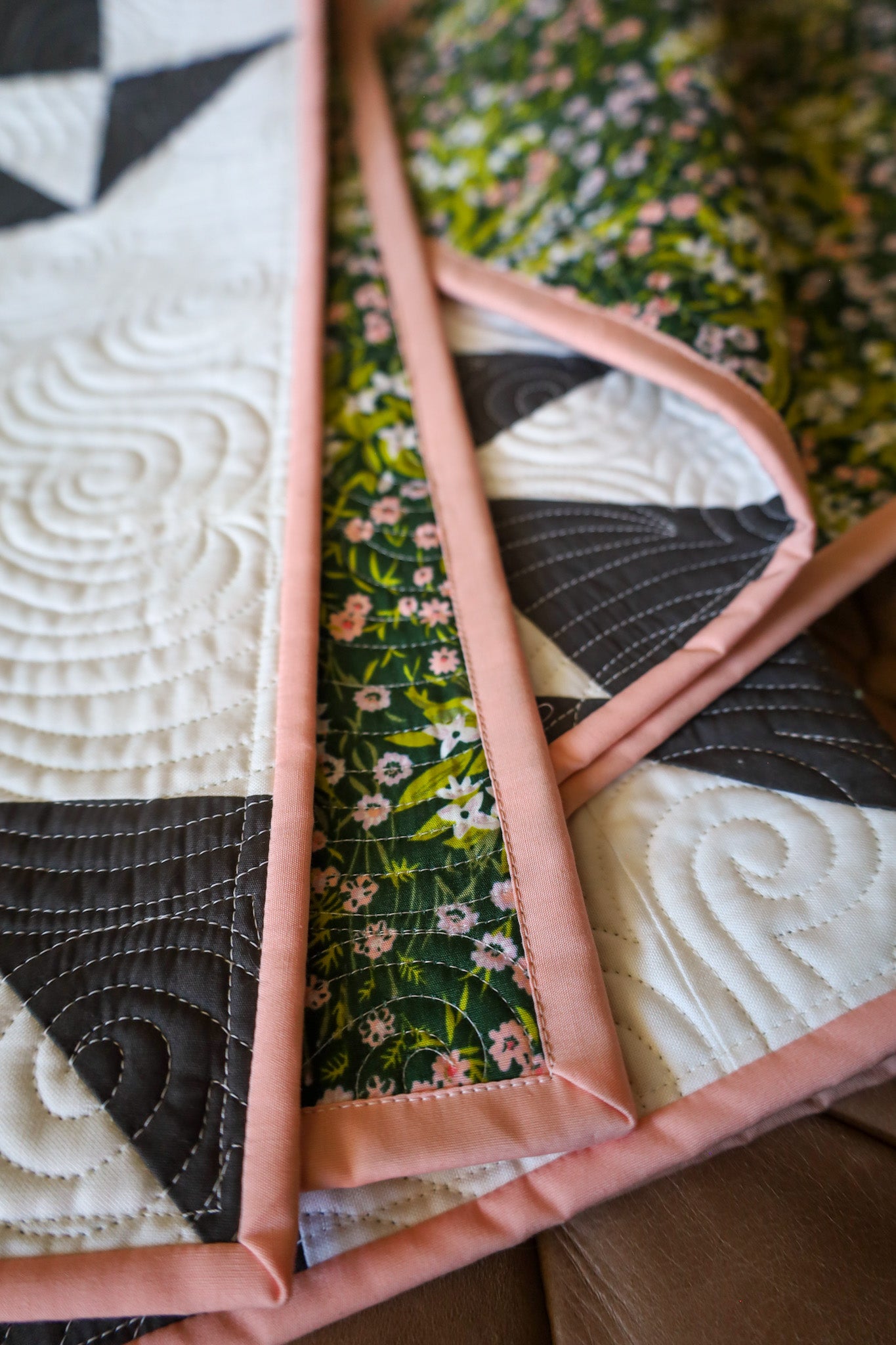 Lava Rock & Snow Vintage Lace: Handmade Quilt