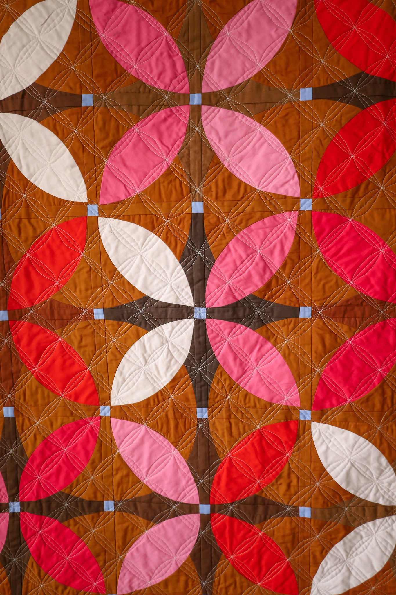 Gingerbread Retro Blossoms: Handmade Quilt