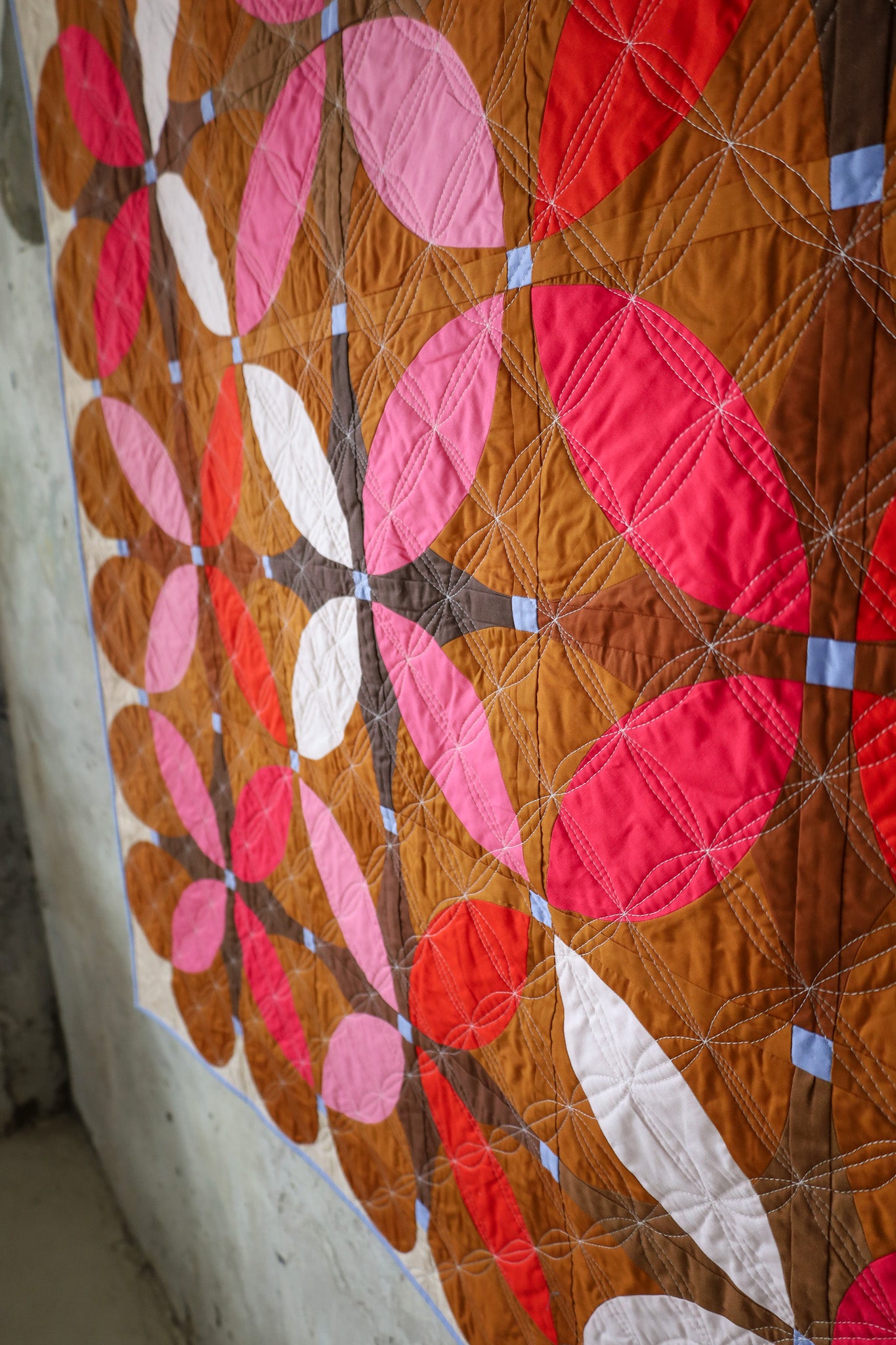Gingerbread Retro Blossoms: Handmade Quilt