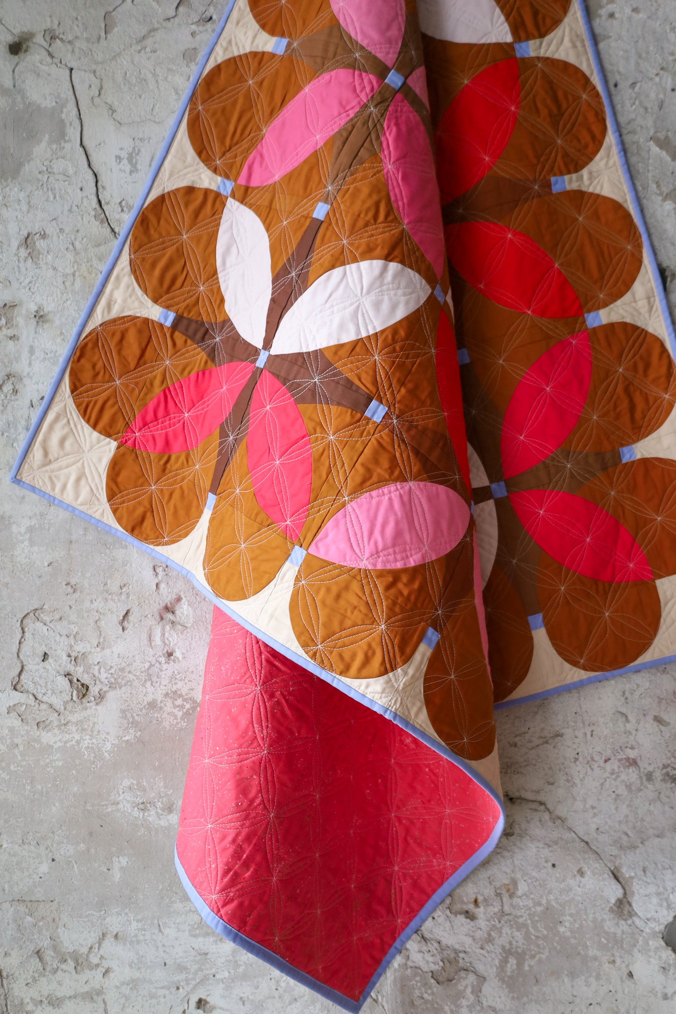 Gingerbread Retro Blossoms: Handmade Quilt