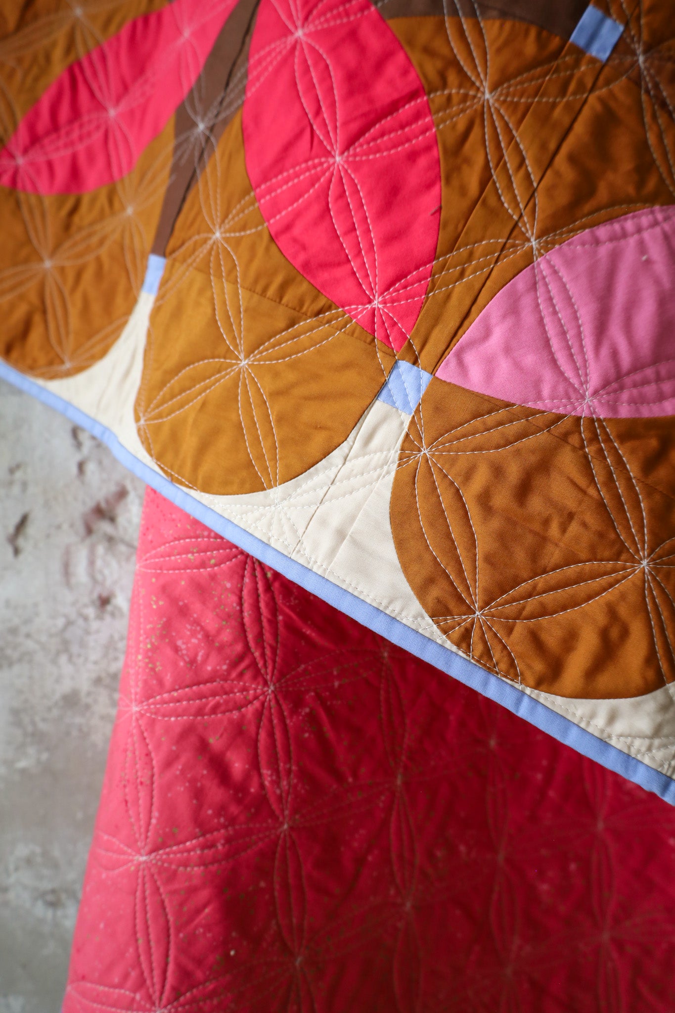Gingerbread Retro Blossoms: Handmade Quilt