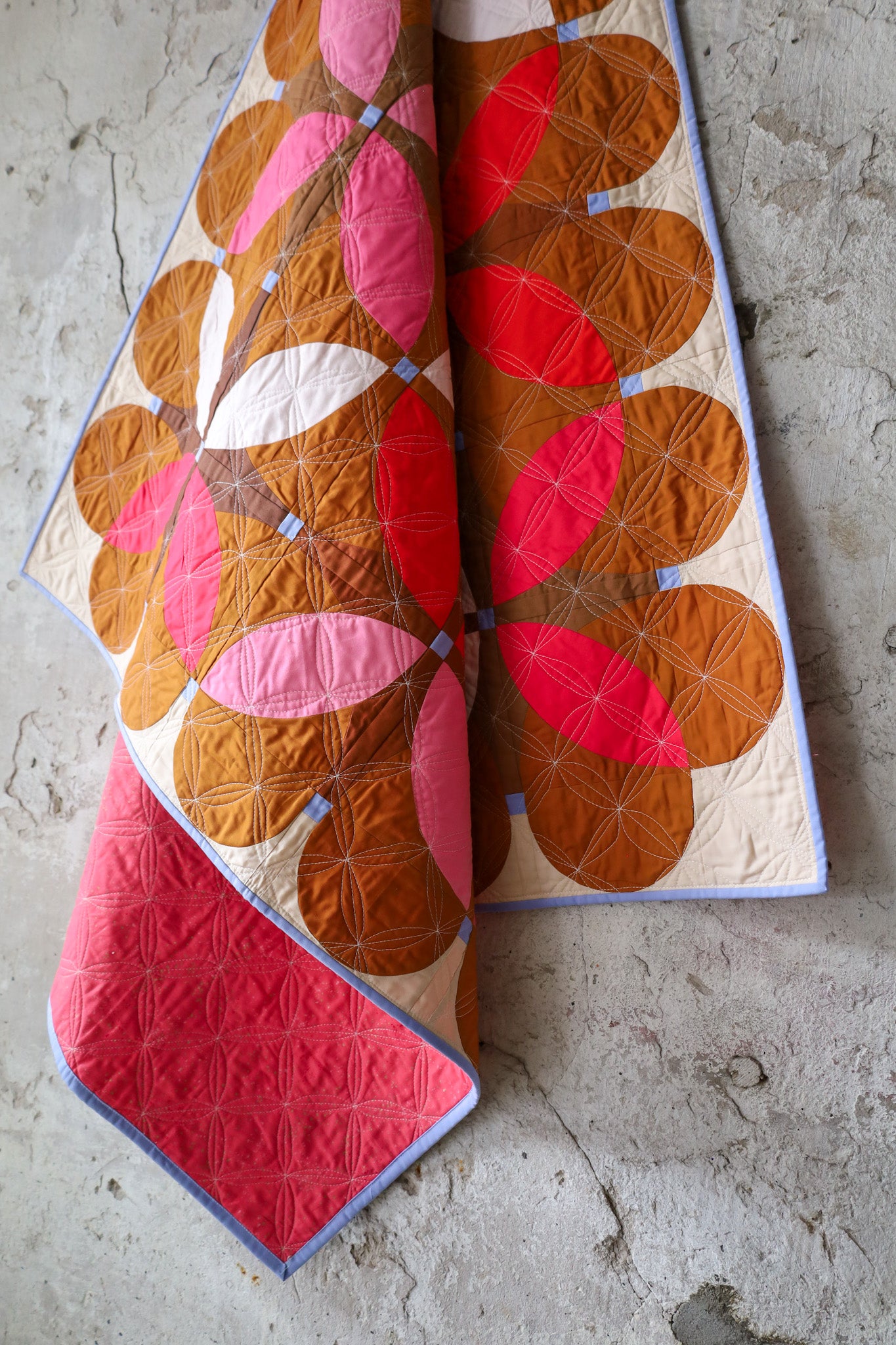 Gingerbread Retro Blossoms: Handmade Quilt