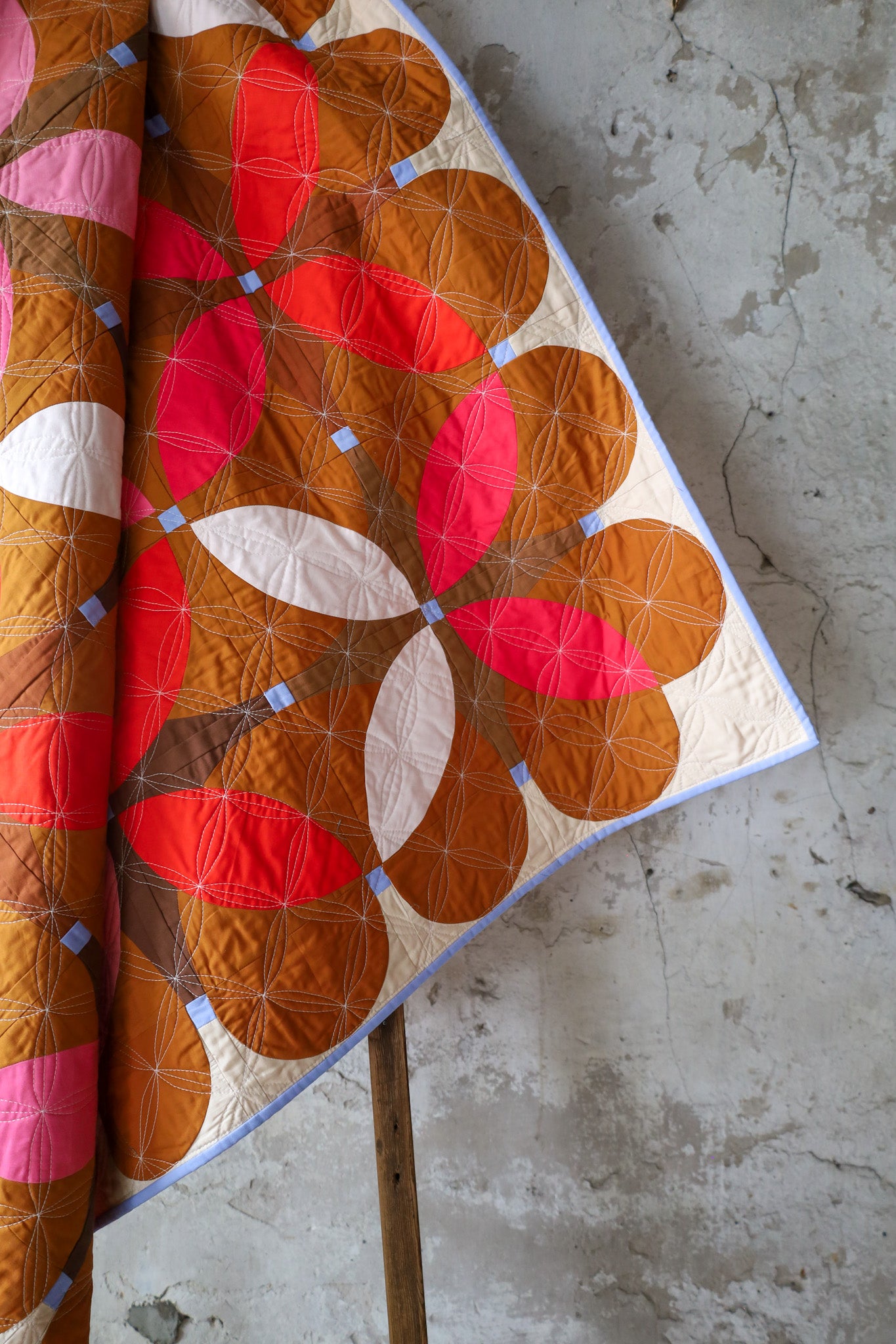 Gingerbread Retro Blossoms: Handmade Quilt