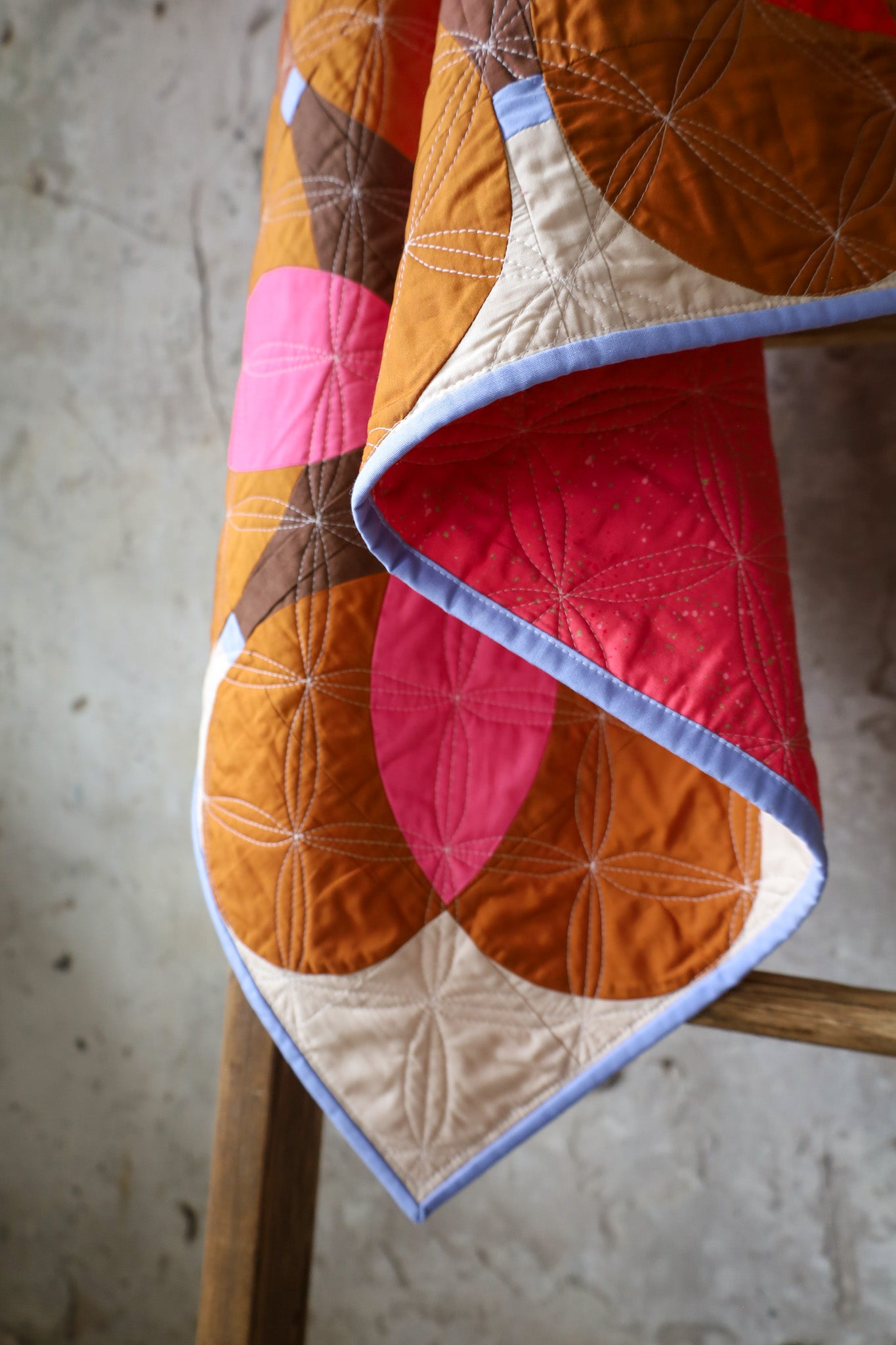Gingerbread Retro Blossoms: Handmade Quilt