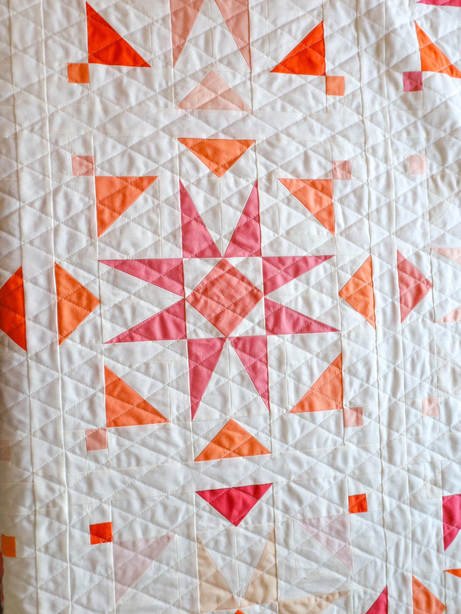 Melon Ball Mosaic Star Handmade Quilt: Throw