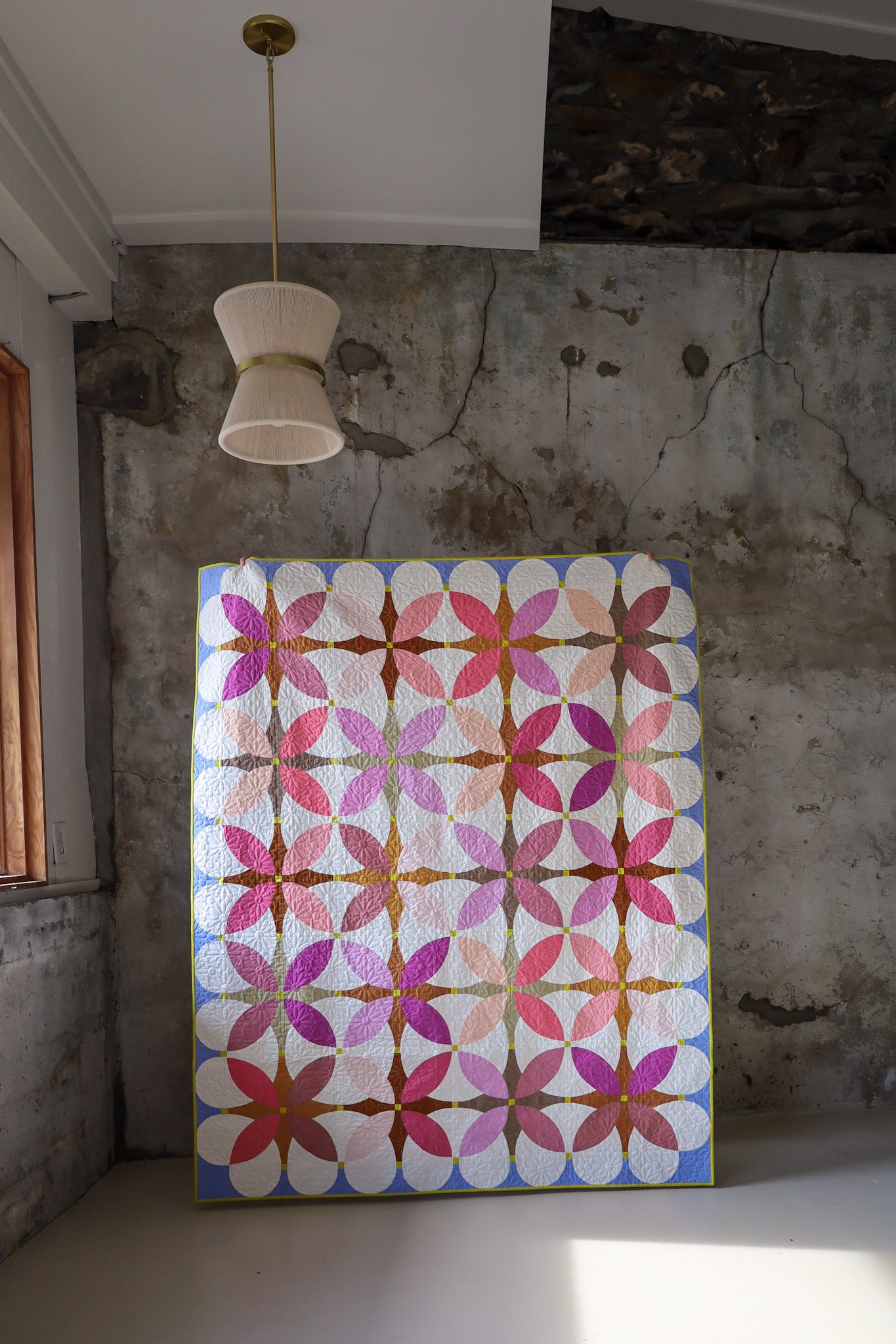 Retro Blossoms Grapemist Handmade Quilt: Large Throw