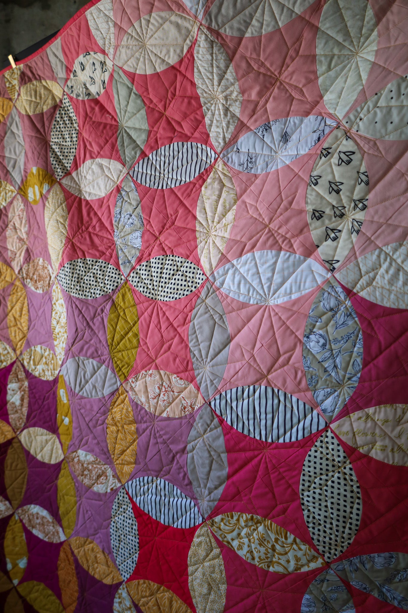 Scrappy Shades of Citrus Handmade Quilt: Throw size