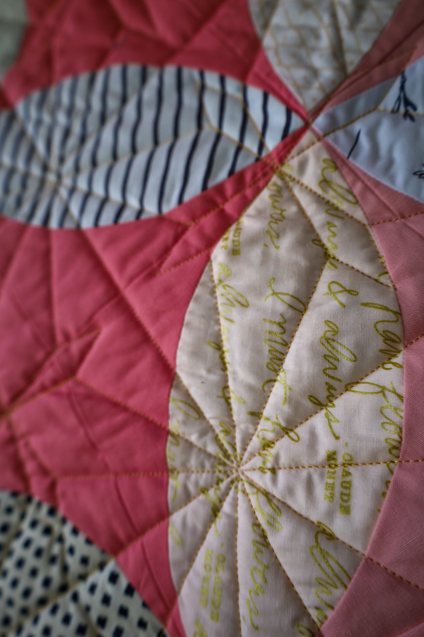 Scrappy Shades of Citrus Handmade Quilt: Throw size