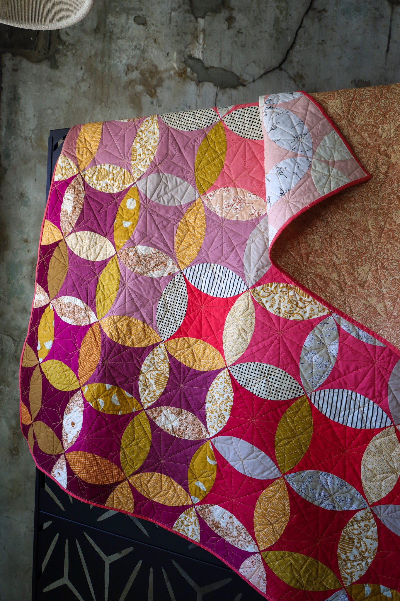 Scrappy Shades of Citrus Handmade Quilt: Throw size
