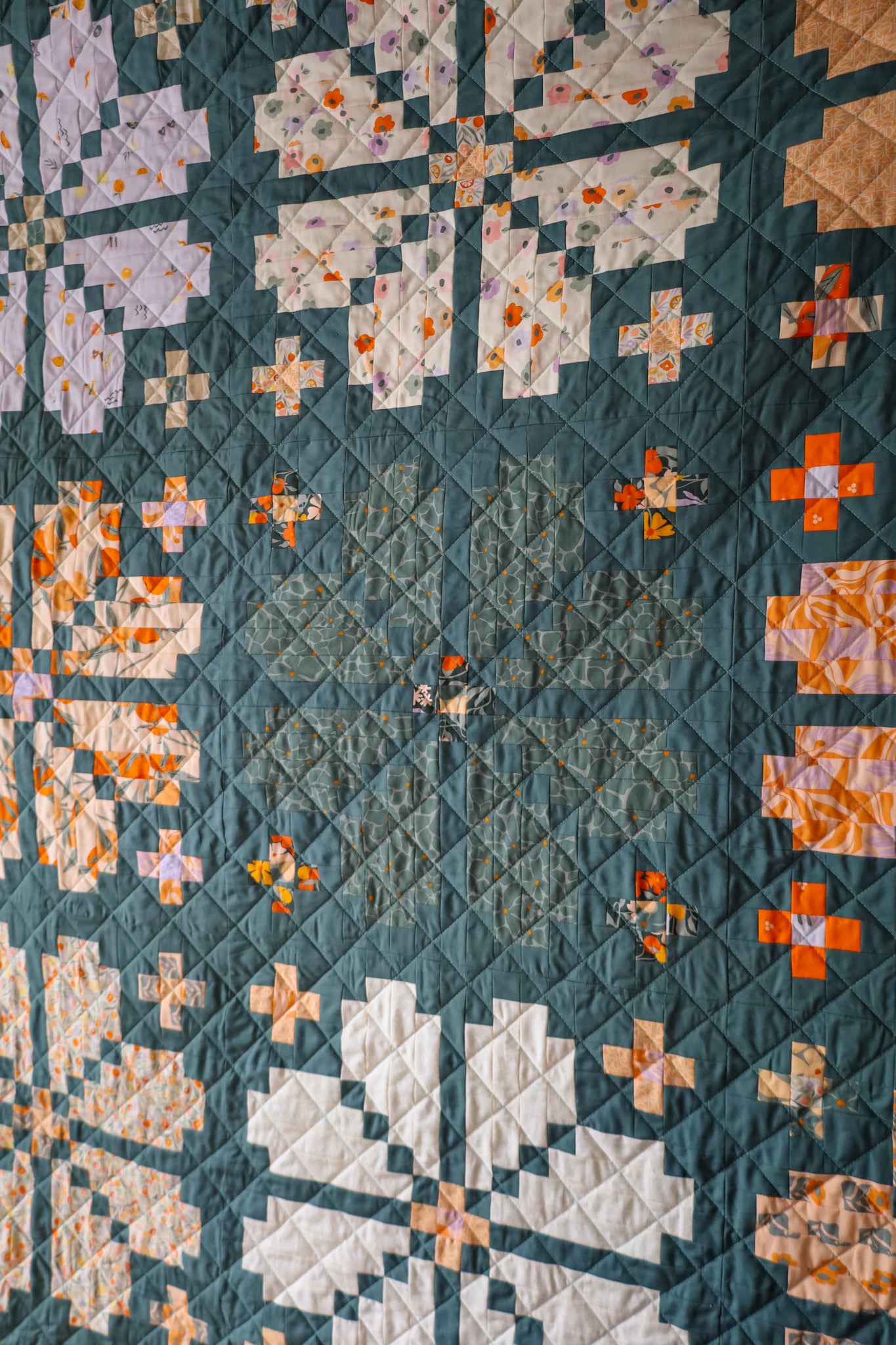 Knitted Blooms • Tangerine • Large Throw Size Quilt Kit