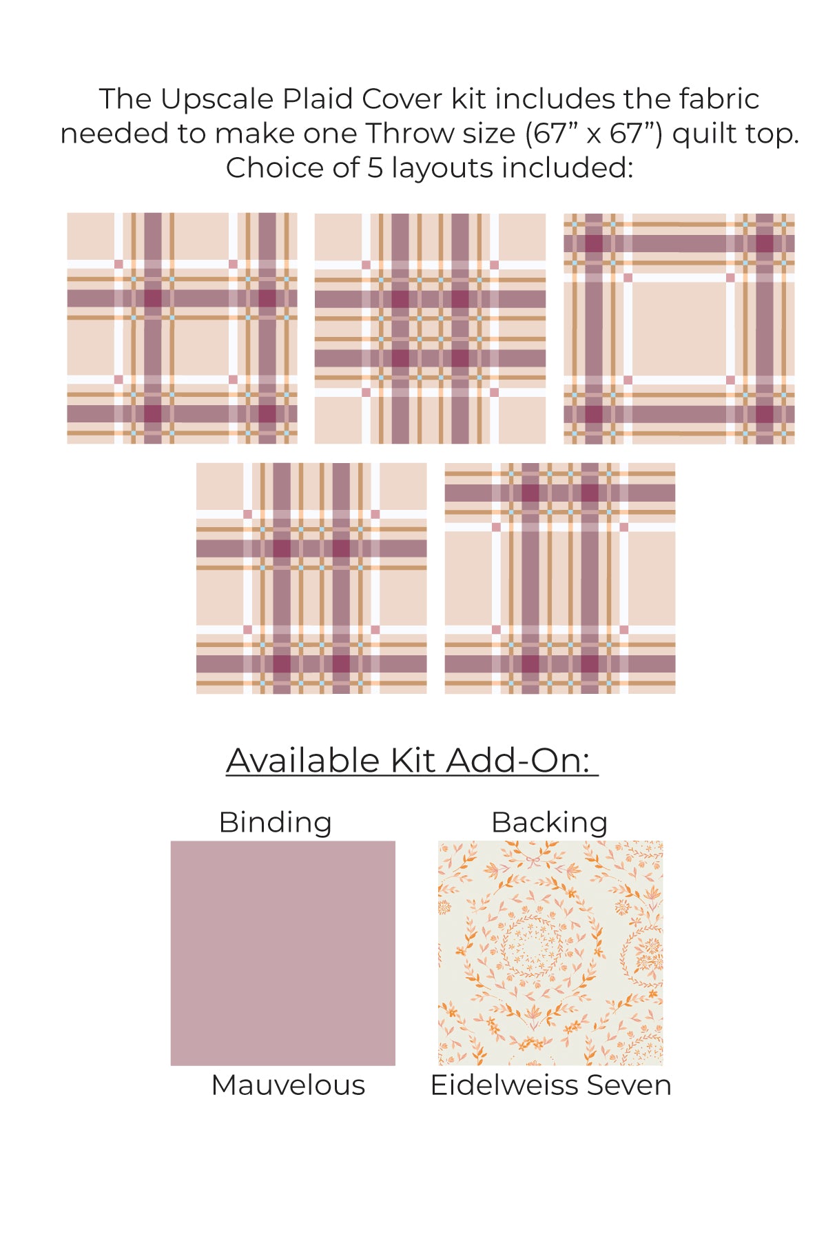 Upscale Plaid •Winter Blush • Throw Size Quilt Kit